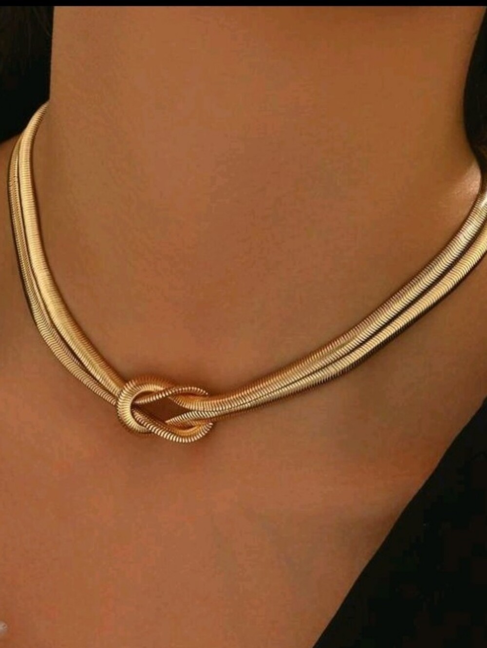 NEW! 14K Gold Plated Knot Double-Row Choker Necklace - Women Jewelry